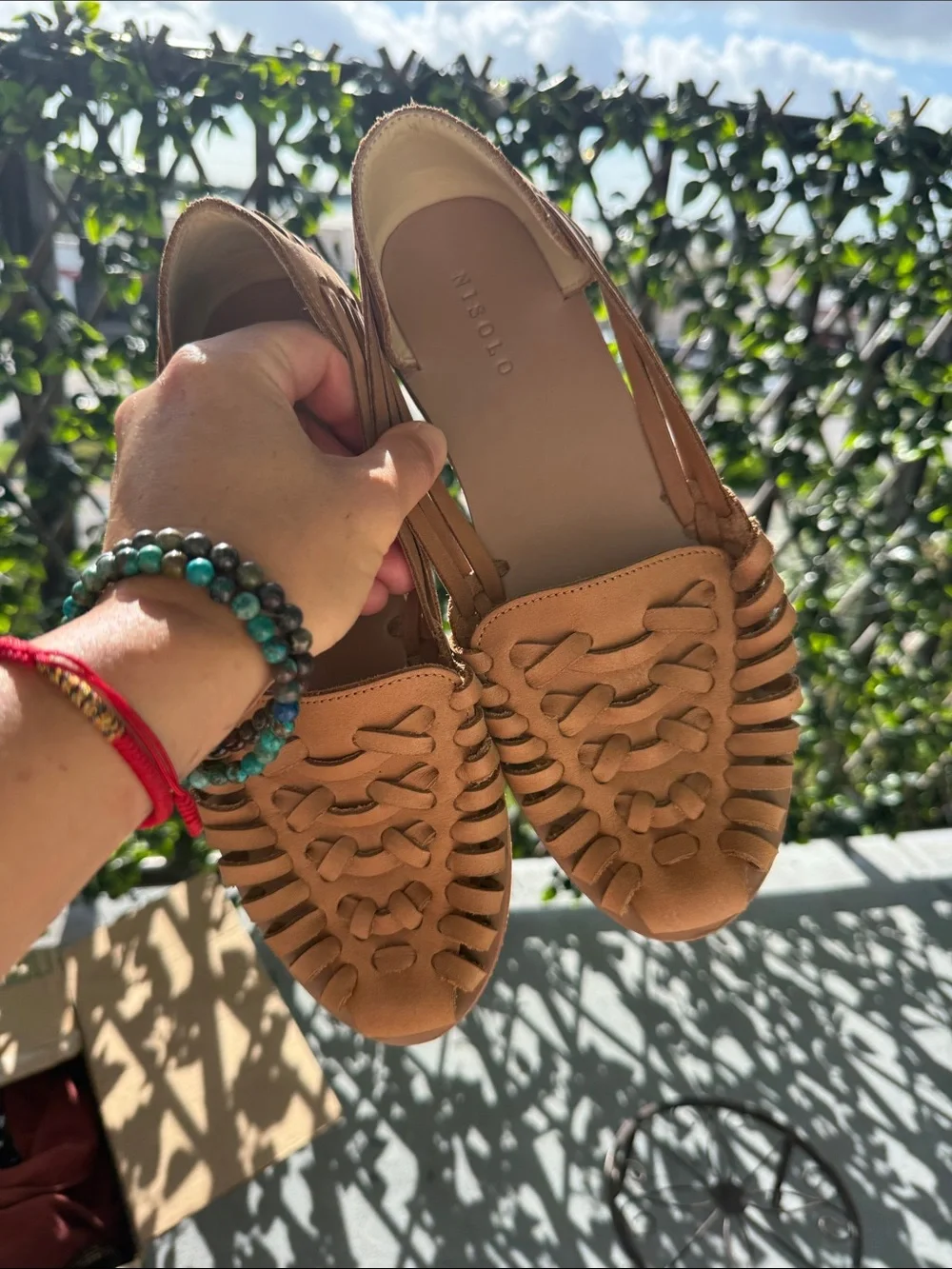 Nisolo Woven Huarache Flats in Tan Leather